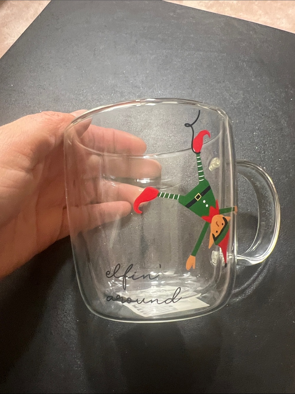 Macy's Clear Glass Elf Mug - Red, Green